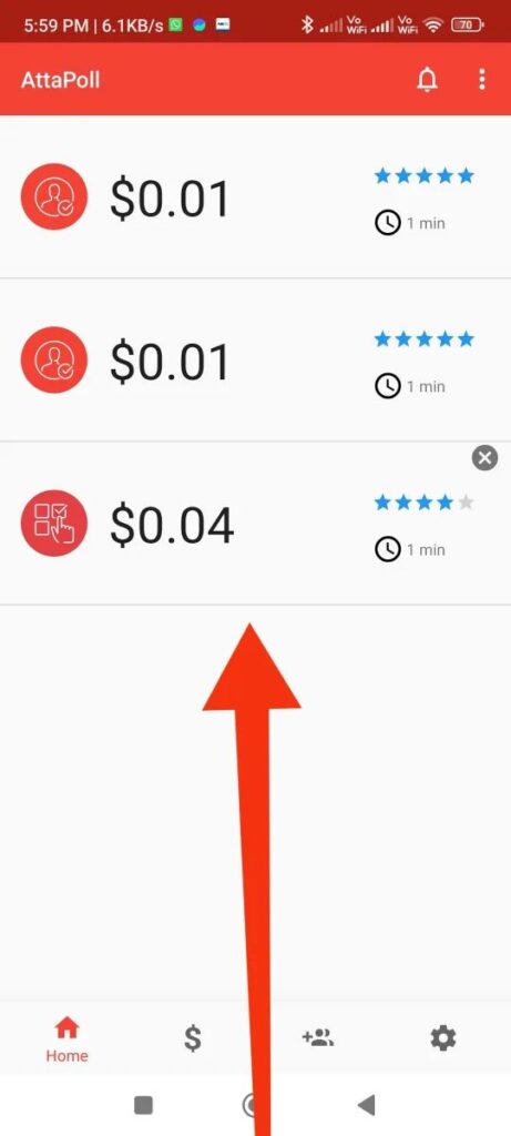 Attapoll Home Page complete tasks