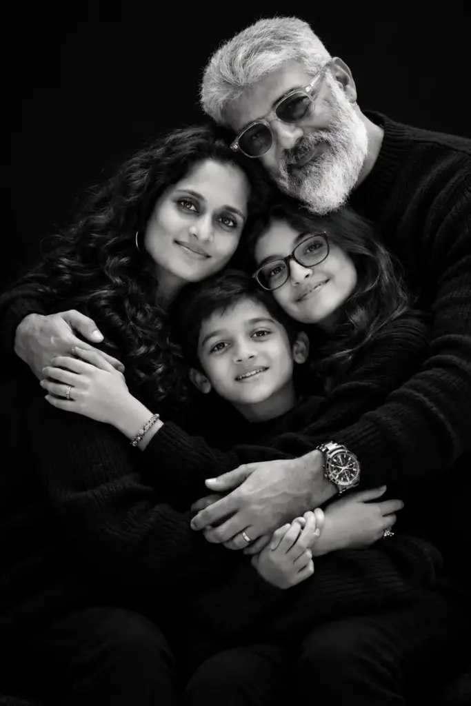 Beautiful Indian Family of Four in a Warm Embrace – Black and White Professional Studio Portrait