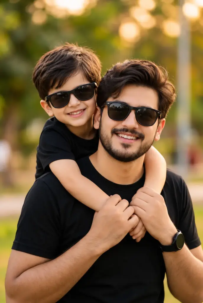 Father and Son Piggyback Ride in a Sunny Park