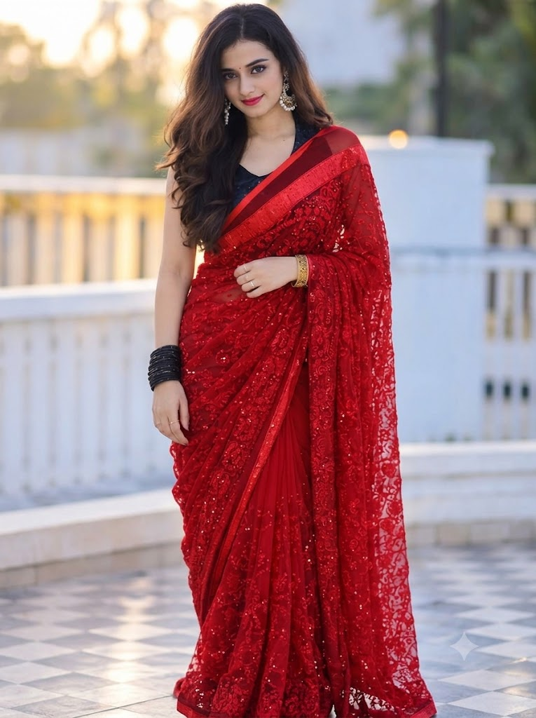 Stunning Red Saree Look: Elegant Traditional Style