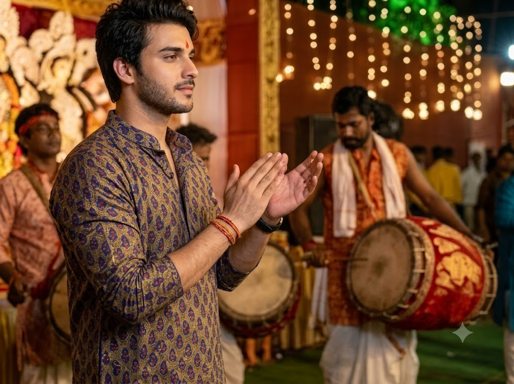 Young Man Clapping During a Traditional Festive Celebration